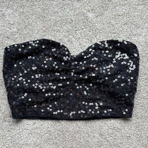 Express Black Sequin Bandeau Top
